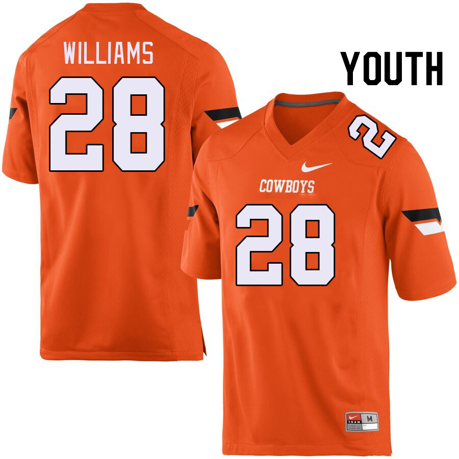 Youth #28 Eli Williams Oklahoma State Cowboys College Football Jerseys Stitched-Orange